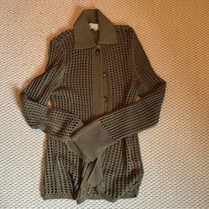 Olive green open crochet cardigan